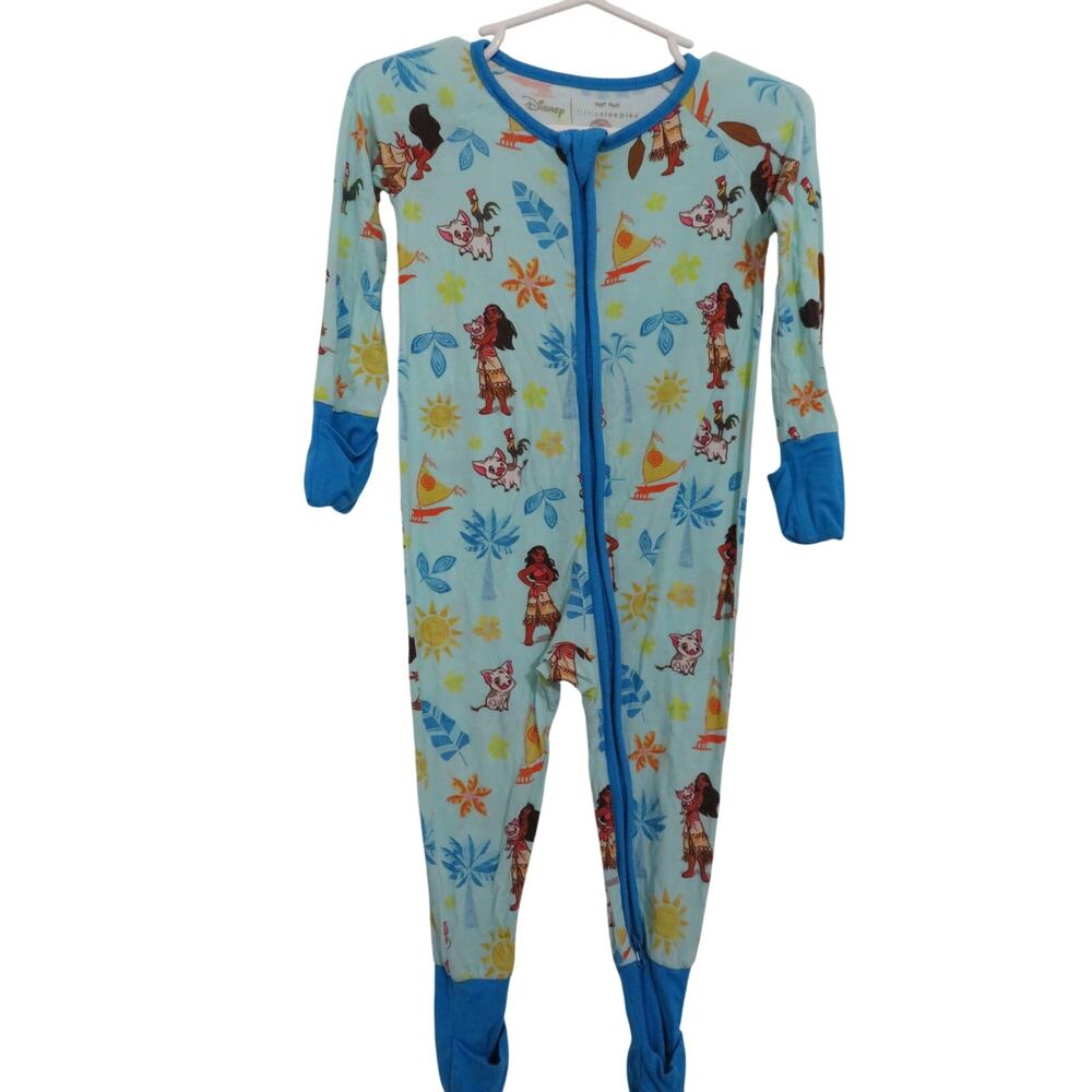 Little Sleepies Disney Baby 6-12 M Moana Blue Bamboo Convertible Zippy Pajamas